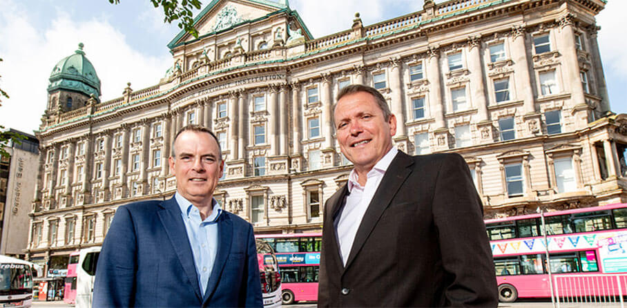 Push Technology - Pictured (L-R) are Brian Fitzpatrick who will manage the operation in Northern Ireland, Push Technology with Derek Andrews, Head of International Investment, Invest NI