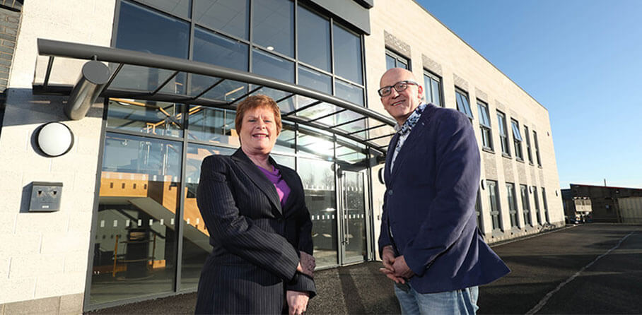 Robot Exchange - Pictured L-R Dr Vicky Kell, Director of Innovation, Research & Development, Invest NI, Andy Wallace, CEO, Robot Exchange