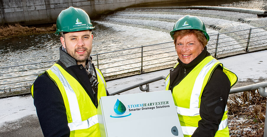 Stormharvester- Pictured (L-R) are Brian Moloney, founder, StormHarvester with Dr Vicky Kell, Director of Innovation, Research and Development, Invest NI.