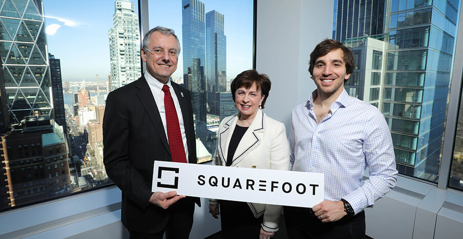 Pictured (L-R) are Kevin Holland, CEO, Invest NI with Minister for the Economy Diane Dodds and Jonathan Wasserstrum, CEO, SquareFoot.