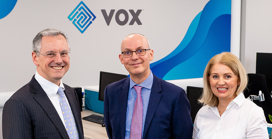 Vox - Pictured (L-R) are Kevin Holland, CEO, Invest NI with Brendan Gorman, Chief Financial Officer, Vox Financial Partners and Danielle Gorman, Director of Operations, Vox Financial Partners