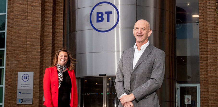 Pictured (L-R) are Leeanne Whaley, BT’s Transformation Director for Legal and Company Secretary with George McKinney, Invest NI’s Director of Technology & Services.