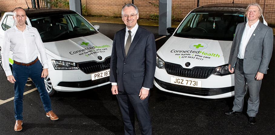 Connected Health - Pictured (L-R) is Ryan Williams, Director, Connected Health with Kevin Holland, CEO, Invest NI and Douglas Adams, CEO, Connected Health.