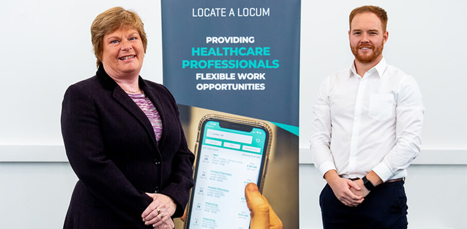 Locate a Locum - Dr Vicky Kell, Director of Innovation, Research and Development, Invest NI with Jonny Clarke, CEO and founder of Locate a Locum.