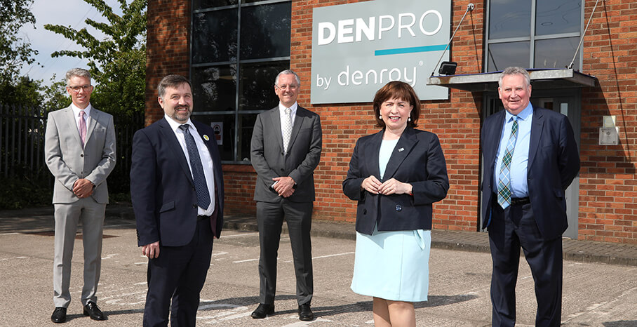 Pictured (L-R) are Kevin McNamee, CEO, Denroy Group with Health Minister Robin Swann; Kevin Holland, CEO, Invest NI;  Economy Minister Diane Dodds and David Dickson, Operations Manager, Denroy Group.