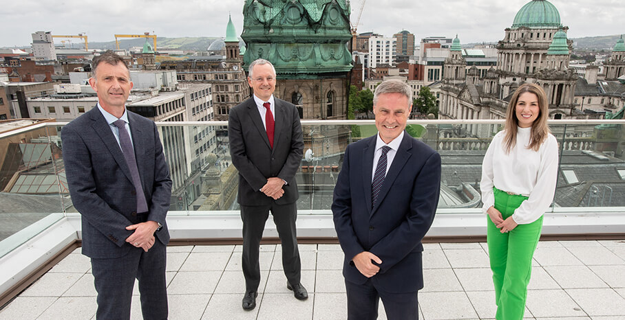 Pictured (L-R) is Ian McConnell, Partner Lead, PwC Operate, with Kevin Holland, CEO, Invest NI; Economy Minister Paul Frew and Deborah Stevenson, Senior Manager, PwC Operate UK.