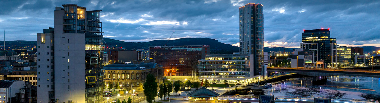 Belfast skyline at night, Lagan lookout