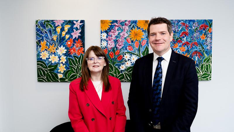 Minister for the Economy, Dr Caoimhe Archibald is standing beside Minister for Enterprise, Trade and Employment, Peter Burke TD