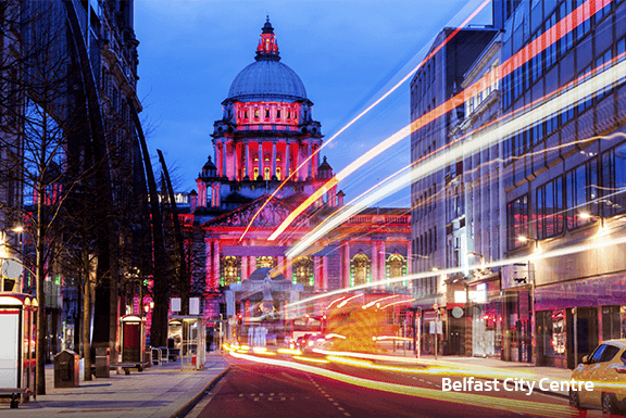 Belfast city centre image, night time