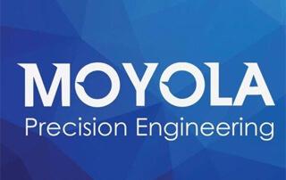 Moyola Precision Engineering white logo on blue background