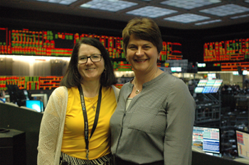 Minister Arlene Foster with Dorothea Pacini, Senior Director, Clearing House at Chicago Mercantile Credit (CME) .